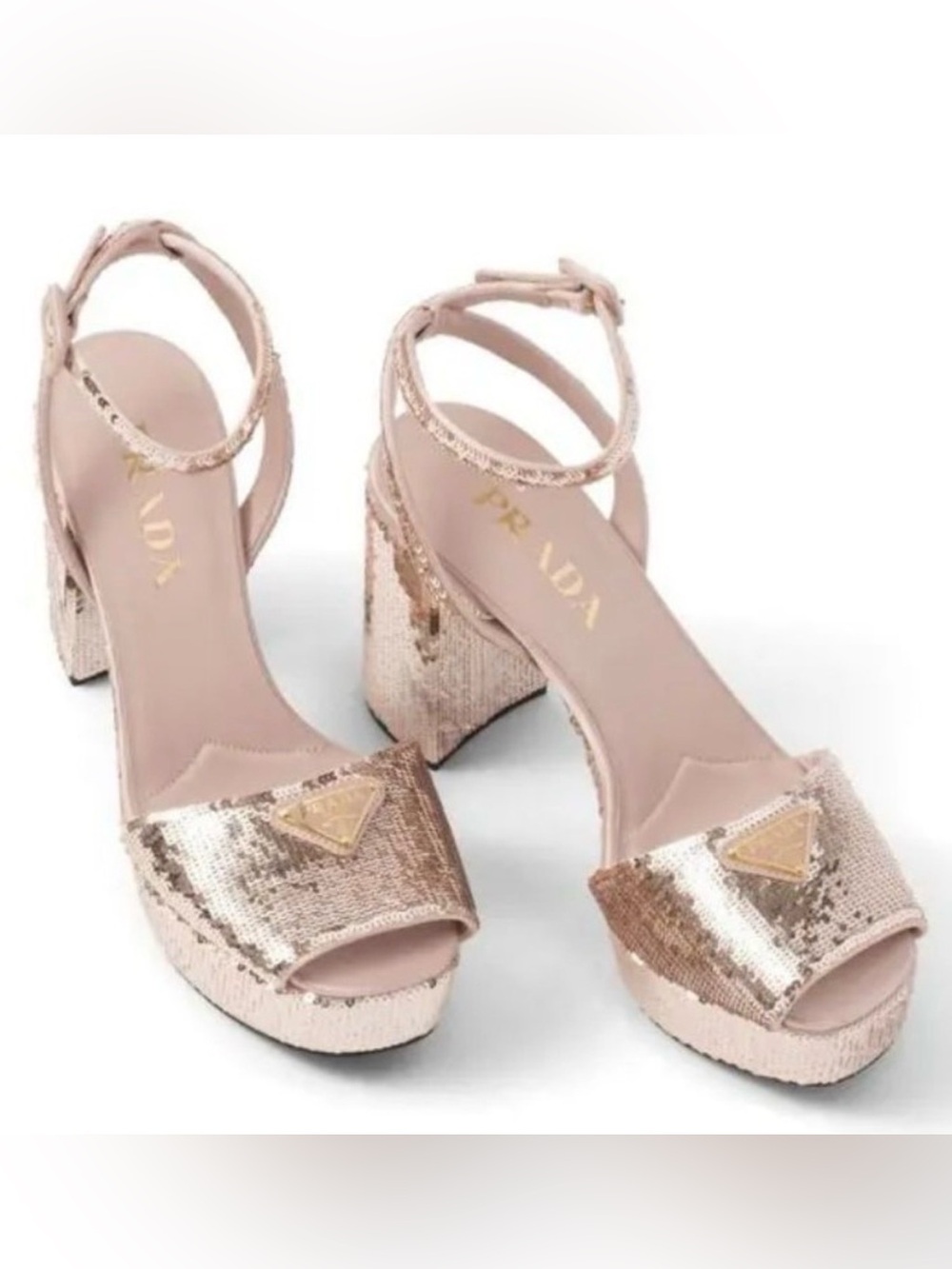 Prada platform sequin gold heels size 36.5 new in box